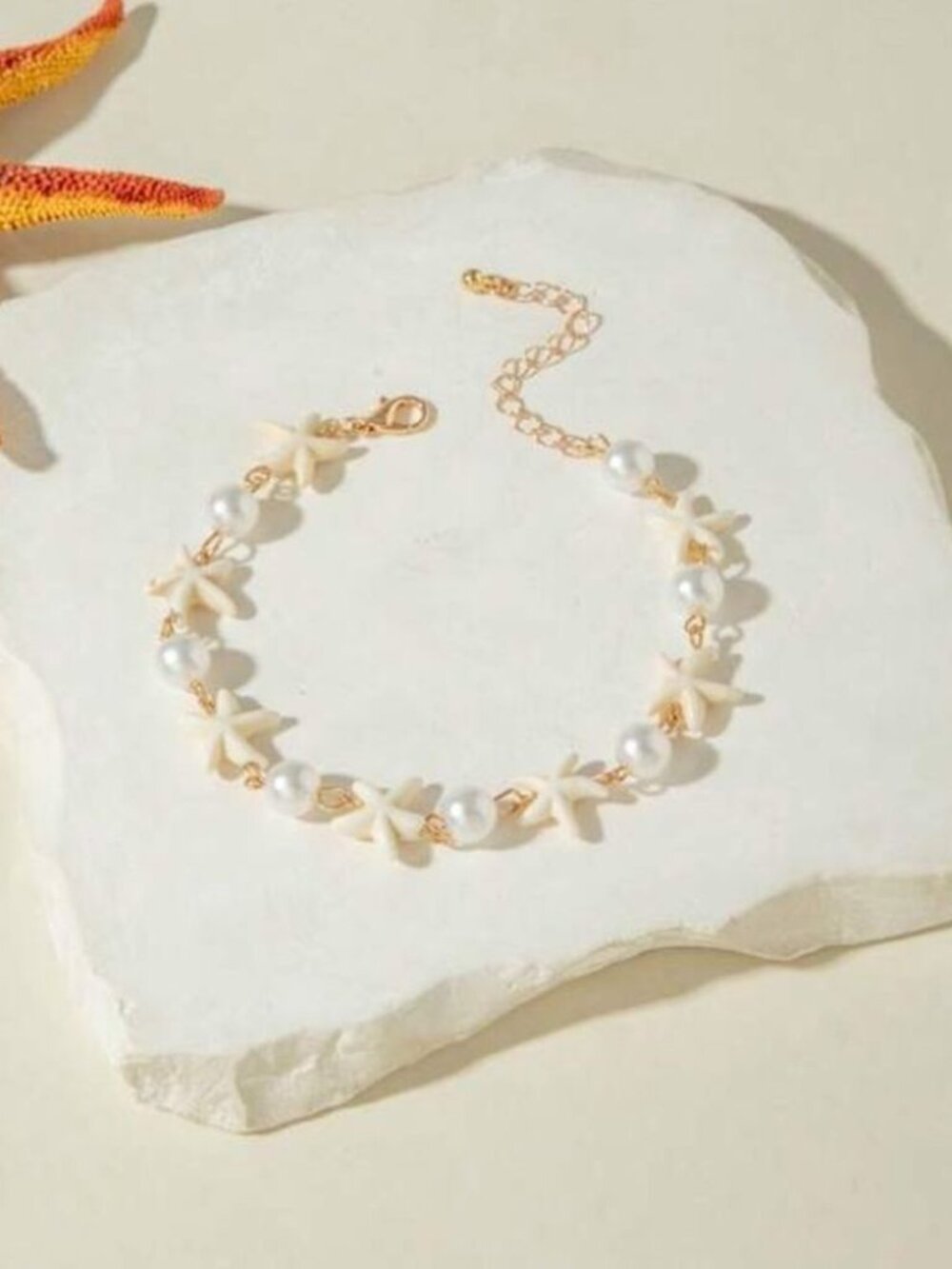 Gold StarfishPearl anklet N1212